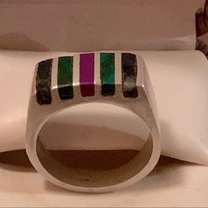 TAXCO sterling silver ring with semi-precious stones. Mid-century Modern